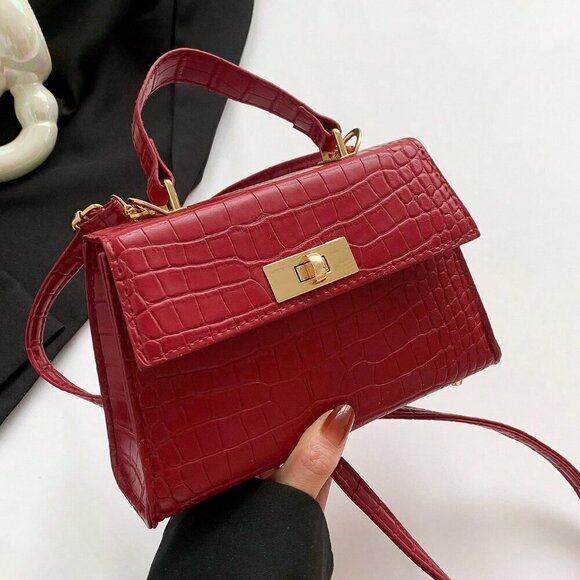 Burgundy Casual Women's Mini Metallic Alligator Pattern Crossbody Handbag - Picture 9 of 10